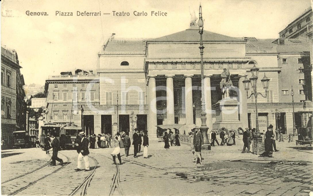 Cartolina originale da collezione 1925 ca GENOVA Teatro Carlo FELICE in Piazza DEFERRARI Cartolina ANIMATA FP NV 1