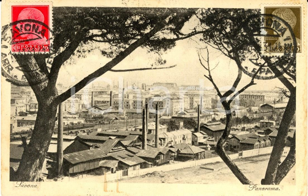 Cartolina originale da collezione 1931 SAVONA Veduta panoramica della cittÃ  con ciminiere Cartolina FP VG 1