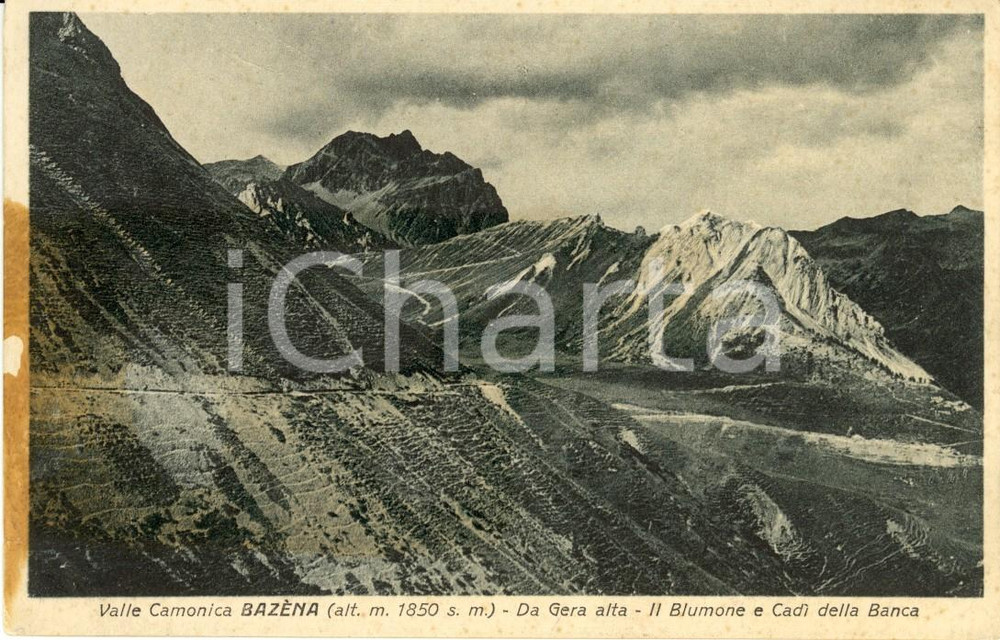 Cartolina originale da collezione 1929 BAZENA DI BRENO (BS) Veduta BLUMONE e CADI' della BANCA *Cartolina FP VG 1