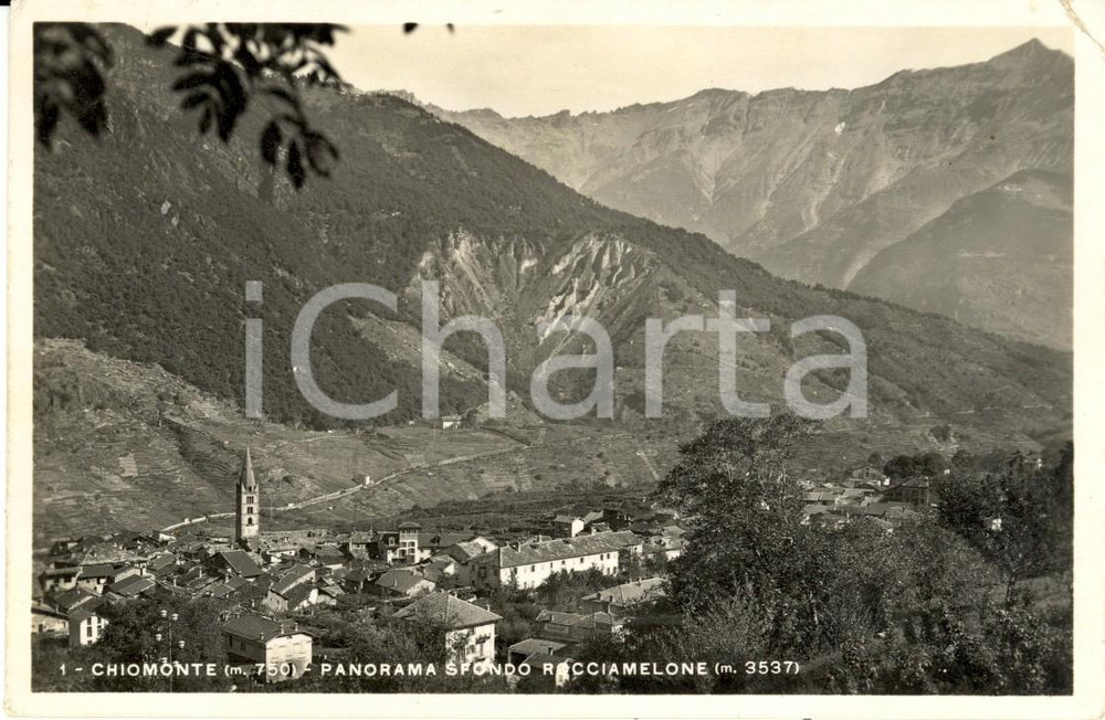Cartolina originale da collezione 1949 CHIOMONTE (TO) Panorama paese con sfondo ROCCIAMELONE *Cartolina FP VG 1