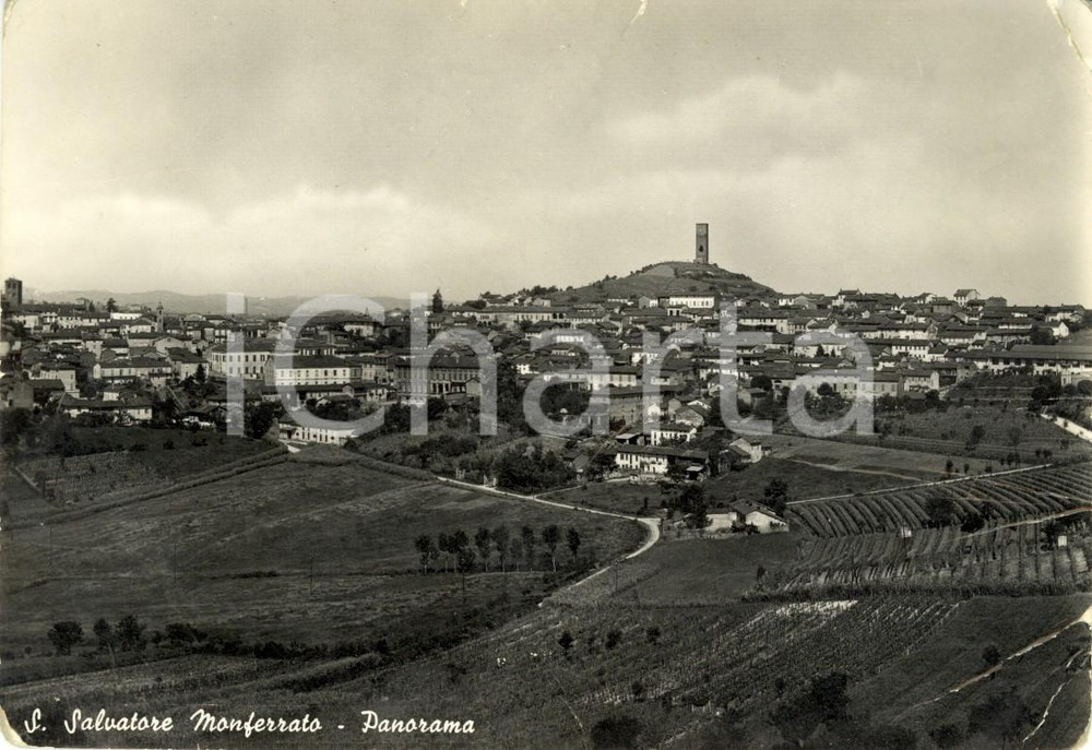 Cartolina originale da collezione 1954 SAN SALVATORE MONFERRATO AL Panorama paese e campagne Cartolina FG VG 1