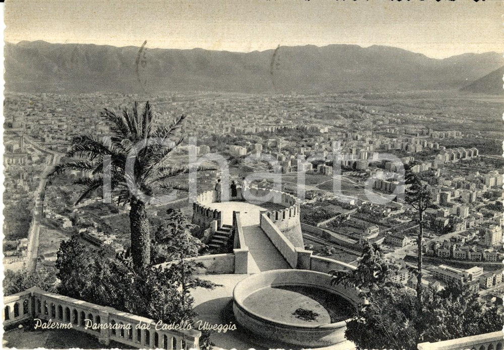 Cartolina originale da collezione 1959 PALERMO Panorama della cittÃ  dal castello UTVEGGIO Cartolina postale FG VG 1