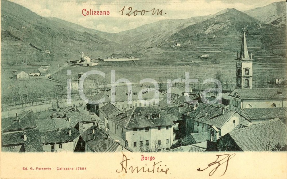 Cartolina originale da collezione 1905 CALIZZANO (SV) Veduta del borgo e della vallata *Cartolina FP VG 1