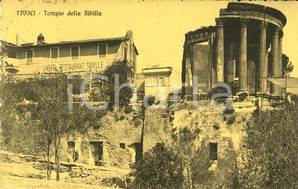 Cartolina originale da collezione 1913 TIVOLI (ROMA) Tempio della SIBILLA e Ristorante SIBYLLE *Cartolina FP VG 1