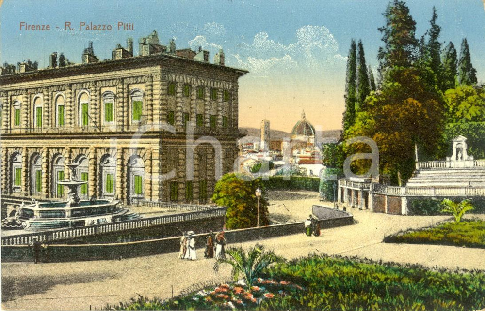 Cartolina originale da collezione 1914 FIRENZE Dame a passeggio nei giardini di Palazzo PITTI Cartolina FP VG 1