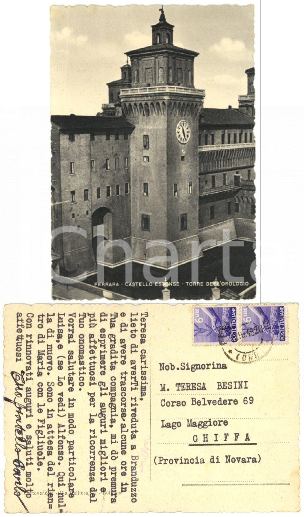 Autografo originale 1948 FERRARA Castello Estense Cartolina del nobile Carlo BESINI FG VG 1