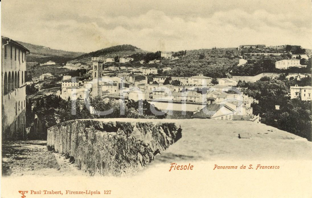 Cartolina originale da collezione 1900 ca FIESOLE (FI) Panorama del paese da Colle SAN FRANCESCO *Cartolina FP NV 1