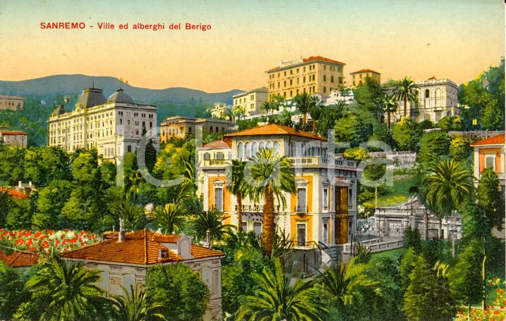 Cartolina originale da collezione 1925 ca SANREMO (IM) Veduta ville e alberghi del BERIGO *Cartolina FP NV 1