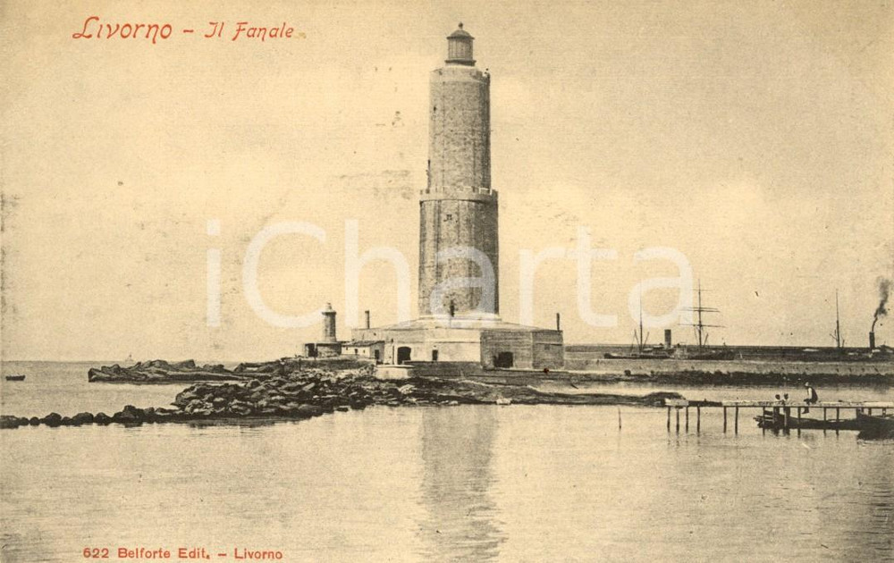 Cartolina originale da collezione 1900 ca LIVORNO Veduta del FANALE dei PISANI al porto Cartolina postale VG NV 1