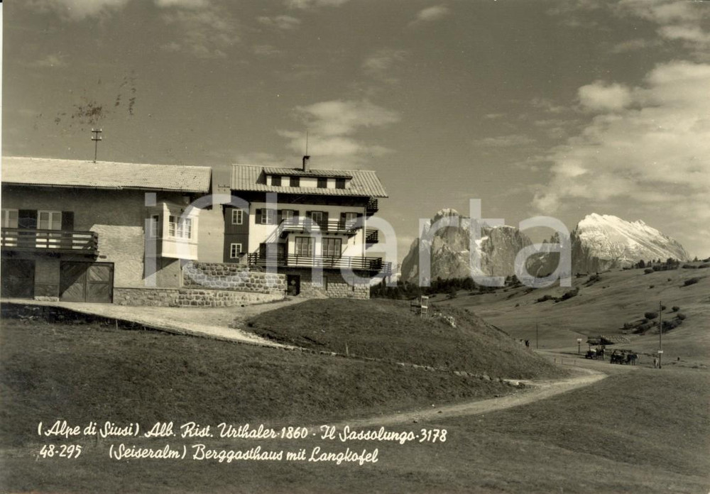 Cartolina originale da collezione 1957 ALPE SIUSI BZ Albergo URTHALER e Gruppo SASSOLUNGO Cartolina FG VG 1