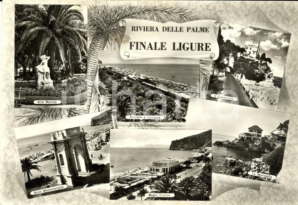 Cartolina originale da collezione 1959 FINALE LIGURE (SV) Vedutine Bagni ONDINA e CASTELLETTO *Cartolina FG VG 1