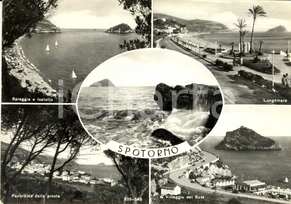 Cartolina originale da collezione 1960 SPOTORNO SV Vedutine Villaggio del SOLE e lungomare Cartolina FG VG 1