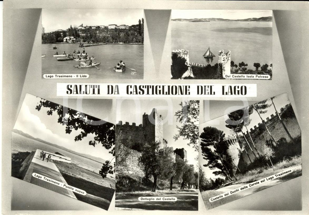 Cartolina originale da collezione 1962 CASTIGLIONE DEL LAGO PG Vedutine Lago TRASIMENO e castello Cartolina VG 1