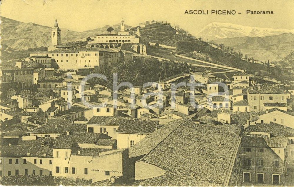 Cartolina originale da collezione 1909 ASCOLI PICENO Panorama dei tetti del paese con DUOMO *Cartolina FP VG 1