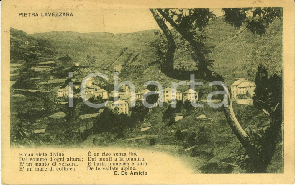 Cartolina originale da collezione 1923 CAMPOMORONE (GE) Frazione PIETRALAVEZZARA - Versi DE AMICIS *Cartolina VG 1