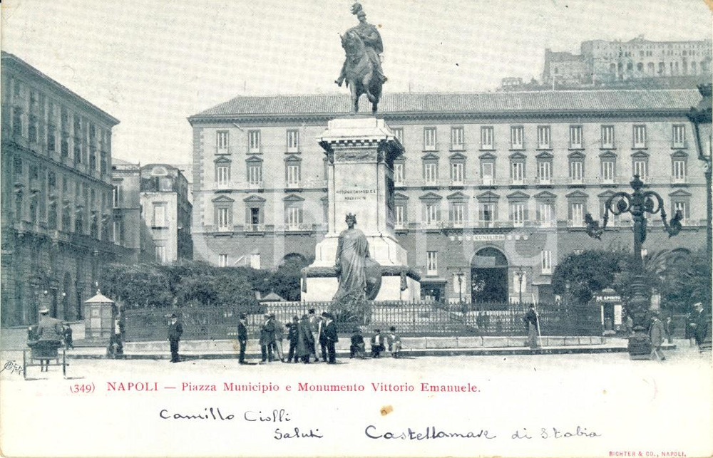 Cartolina originale da collezione 1900 ca NAPOLI Piazza Municipio e Monumento a VITTORIO EMANUELE Cartolina FP VG 1