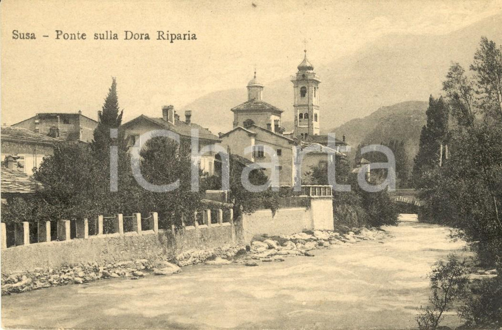 Cartolina originale da collezione 1915 ca SUSA (TO) Veduta del ponte sulla DORA RIPARIA *Cartolina FP NV 1