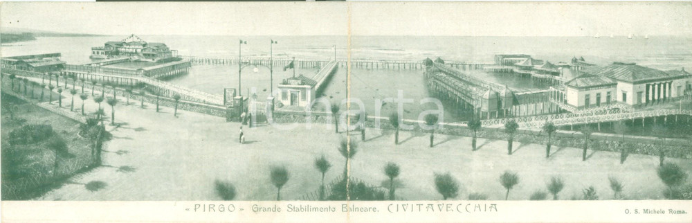 Cartolina originale da collezione 1930 ca CIVITAVECCHIA Grande Stabilimento Balneare PIRGO Cartolina DOPPIA NV 1