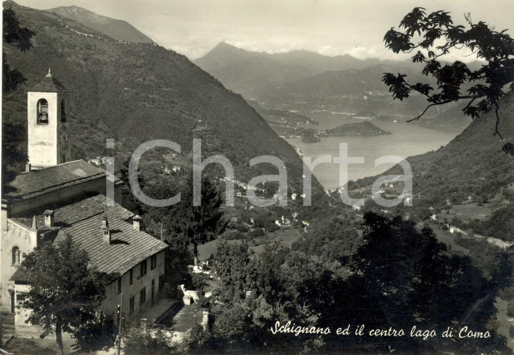 Cartolina originale da collezione 1958 SCHIGNANO (CO) Scorcio del paese e del Lago di COMO *Cartolina FG VG 1