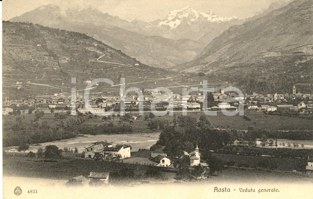 Cartolina originale da collezione 1910 AOSTA Veduta generale del paese e della vallata Cartolina FP VG 1