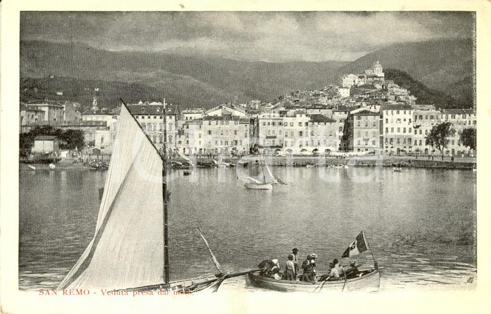 Cartolina originale da collezione 1900 ca SANREMO (IM) Veduta presa dal molo *Cartolina ANIMATA con barche FP NV 1