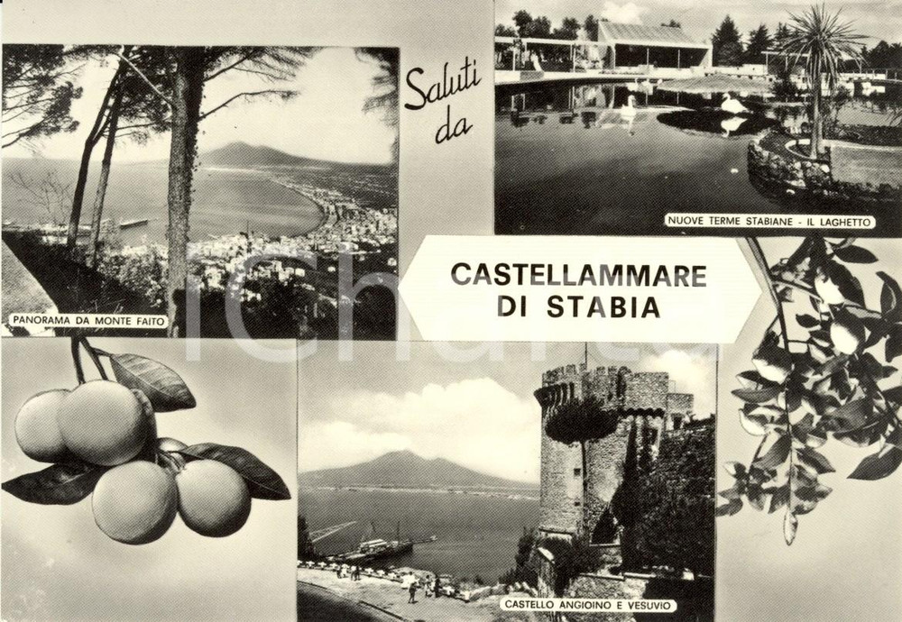 Cartolina originale da collezione 1950 ca CASTELLAMARE DI STABIA (NA) Vedutine Castello ANGIOINO *Cartolina FG NV 1