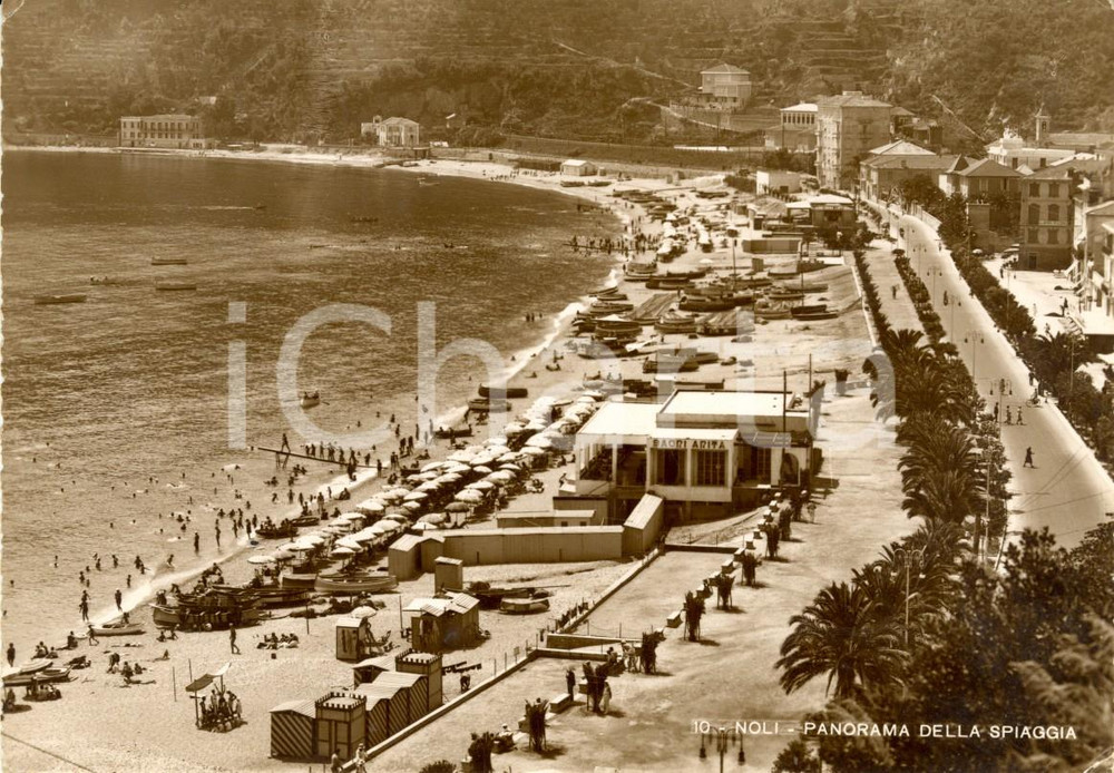 Cartolina originale da collezione 1939 NOLI SV Panorama della spiaggia con bagnanti Cartolina postale FG VG 1