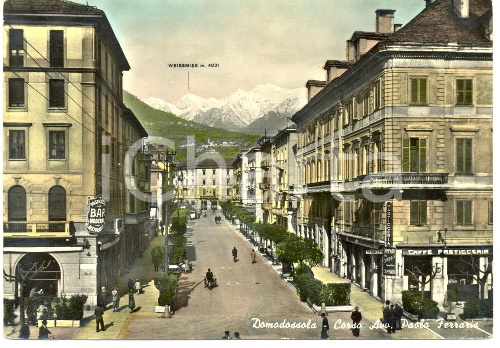 Cartolina originale da collezione 1955 ca DOMODOSSOLA VB Caffé pasticceria Bar Corso FERRARIS  FG VG ILLUSTRATA 1