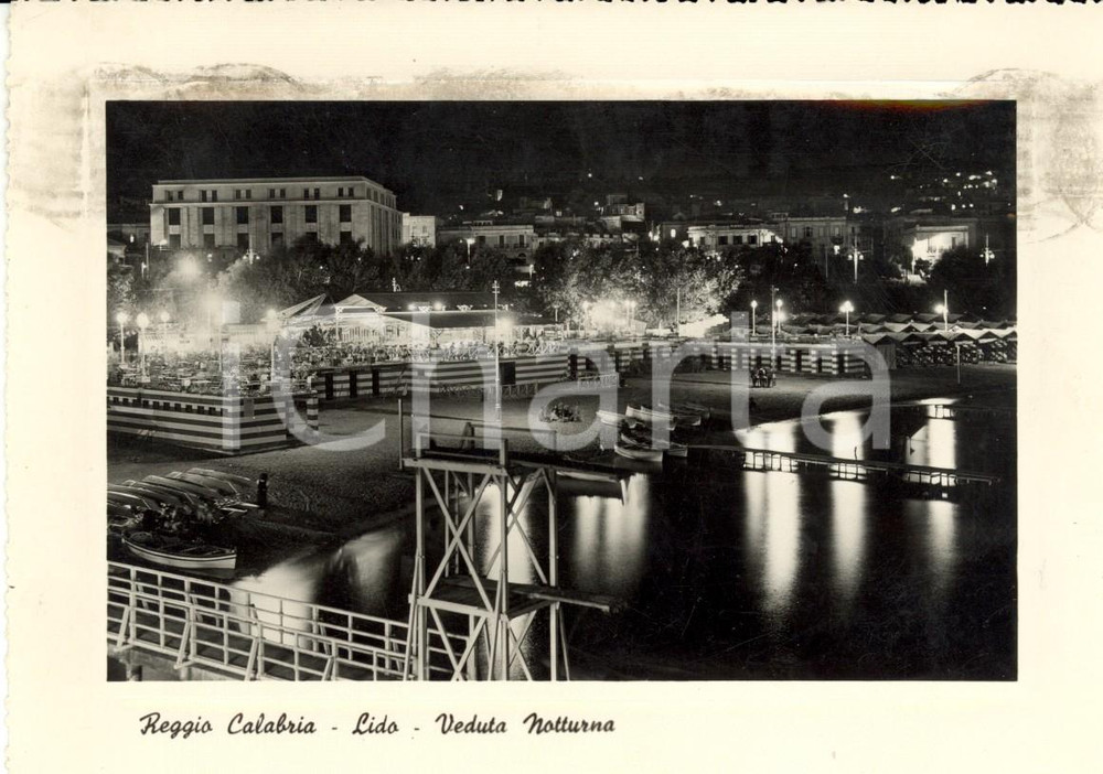Cartolina originale da collezione 1949 REGGIO CALABRIA Veduta notturna del Lido Cartolina postale ANIMATA FG VG 1