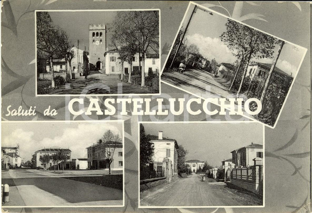 Cartolina originale da collezione 1955 CASTELLUCCHIO (MN) Vedutine del paese con Torre CIVICA *Cartolina FG VG 1
