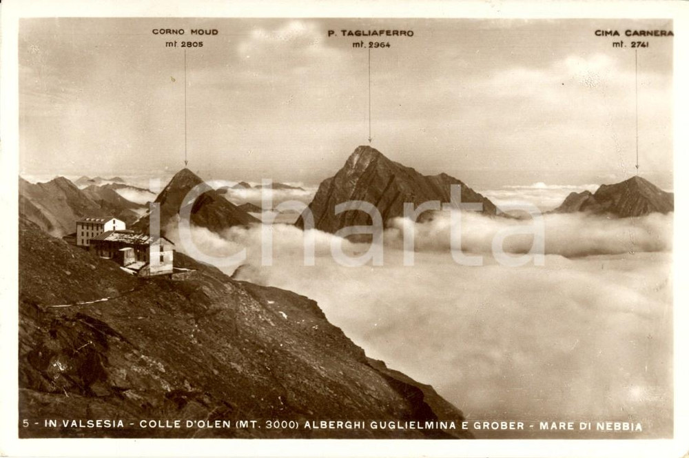 Cartolina originale da collezione 1930 ca COLLE D'OLEN (VC) VALSESIA Alberghi GUGLIELMINA e GROBER *Cartolina VG 1