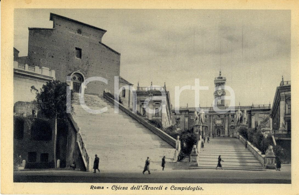 Cartolina originale da collezione 1940 ca ROMA Chiesa dell'ARACELI e CAMPIDOGLIO *Cartolina ANIMATA FP NV 1