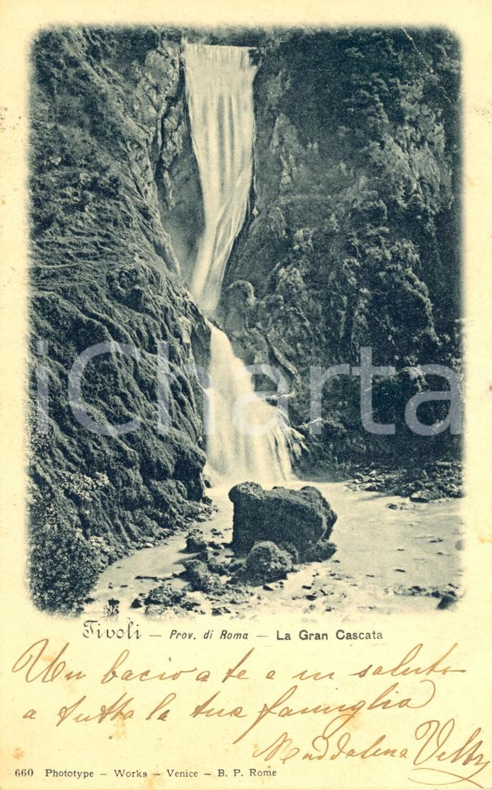 Cartolina originale da collezione 1900 ca TIVOLI (ROMA) Veduta della GRAN Cascata *Cartolina FP VG 1
