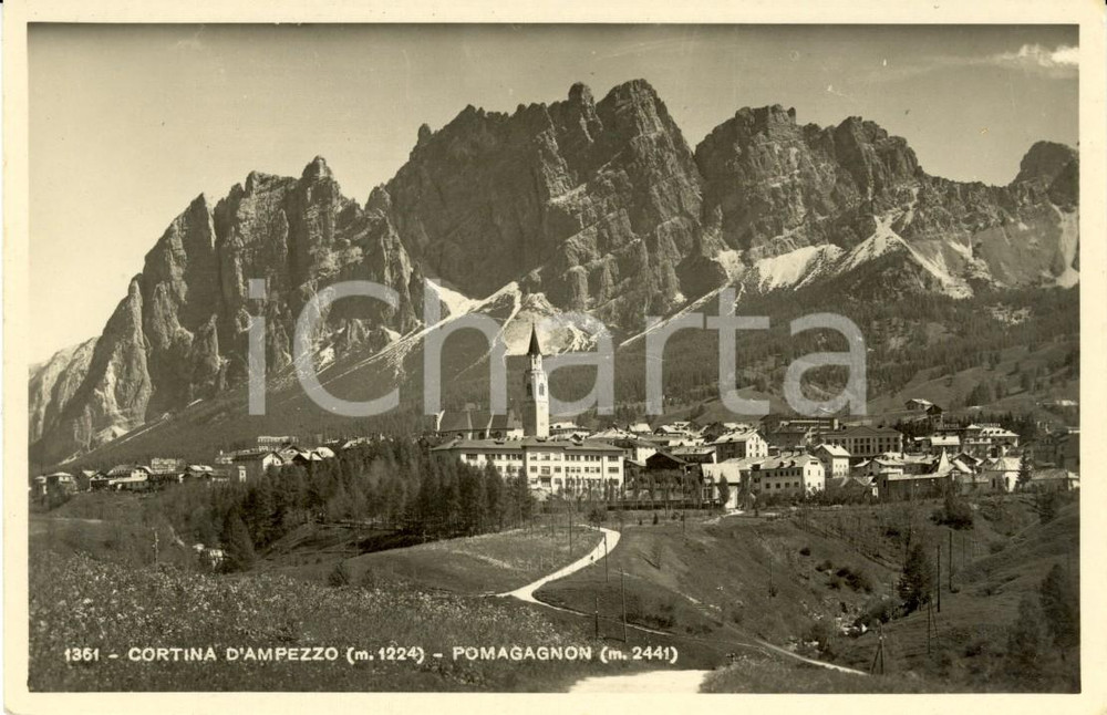 Cartolina originale da collezione 1930 ca CORTINA D AMPEZZO BL Veduta paese e cime POMAGAGNON Cartolina FP NV 1