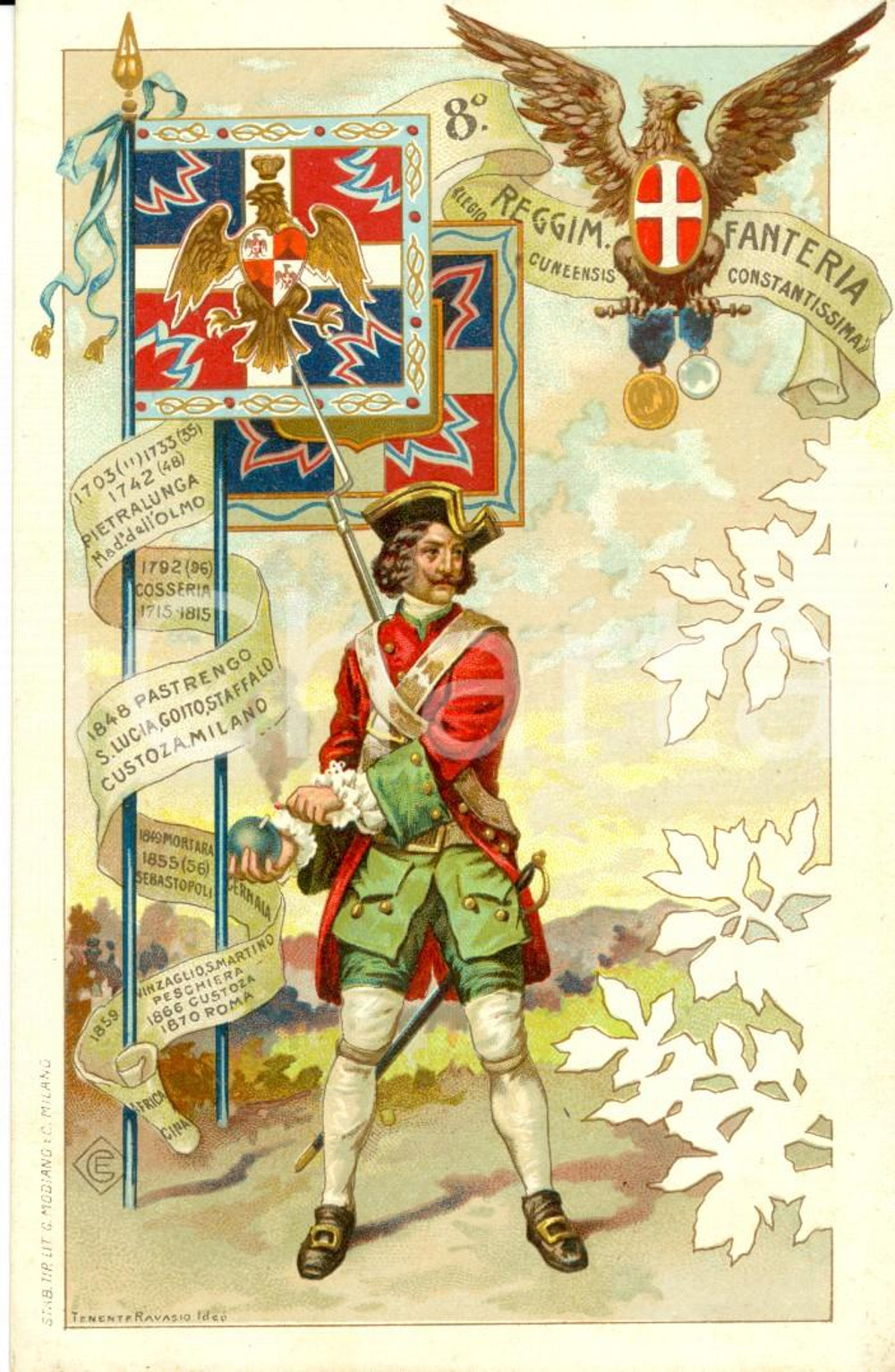 Cartolina originale da collezione 1900 ca REGIO ESERCITO 8Â° Reggimento FANTERIA *Cartolina ILLUSTRATA FP NV 1