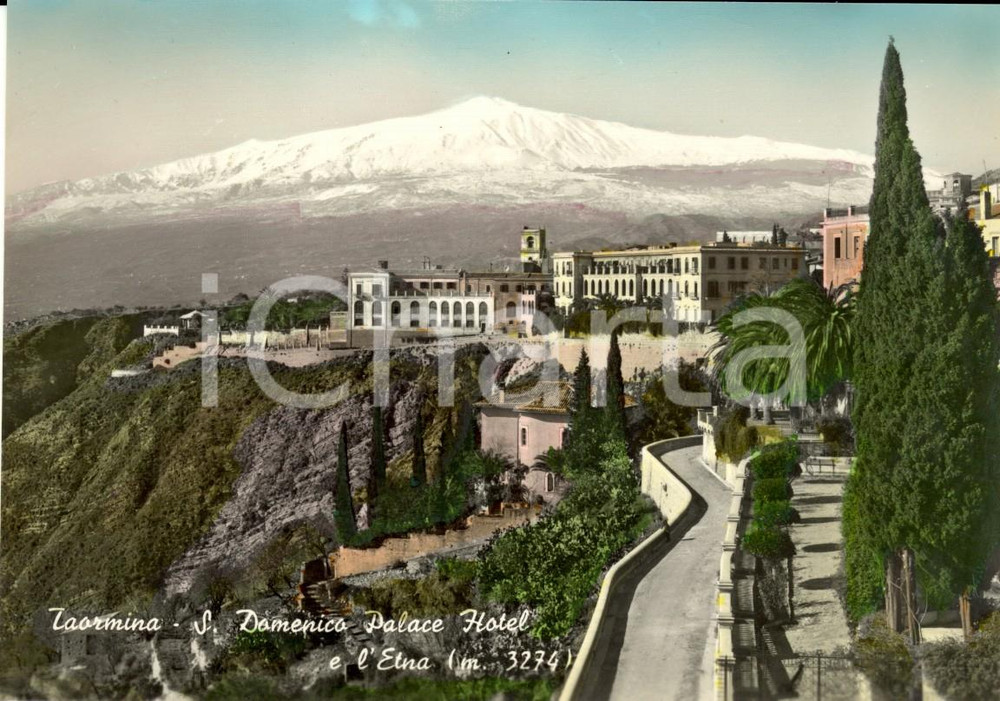 Cartolina originale da collezione 1950 ca TAORMINA ME Veduta SAN DOMENICO Palace Hotel e ETNA Cartolina FG NV 1