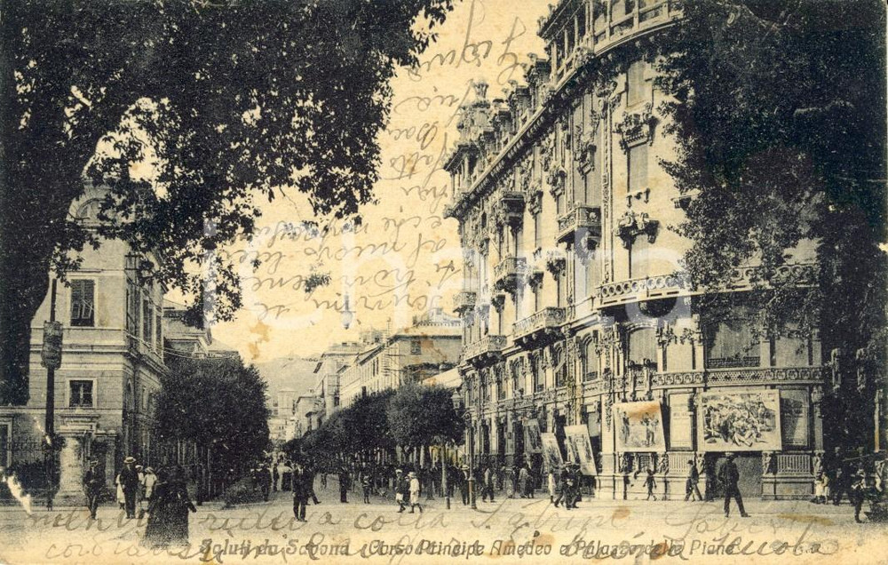 Cartolina originale da collezione 1924 SAVONA Folla in Corso Principe AMEDEO e Palazzo delle PIANE Cartolina VG 1