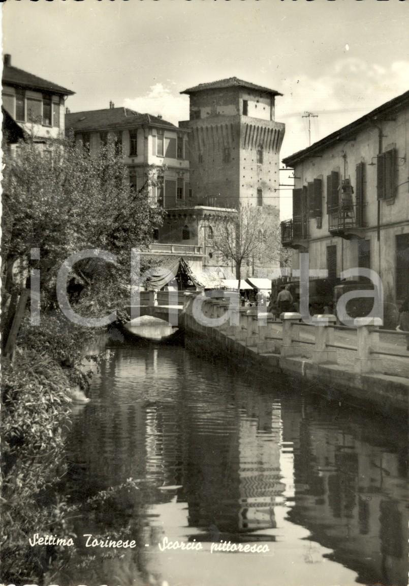 Cartolina originale da collezione 1966 SETTIMO TORINESE (TO) Scorcio del paese con torre *Cartolina ANIMATA FG VG 1