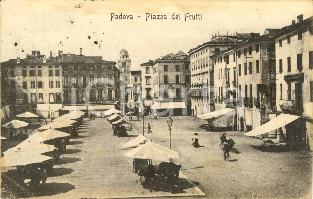 Cartolina originale da collezione 1921 PADOVA Veduta di Piazza dei FRUTTI Cartolina postale ANIMATA FP VG 1