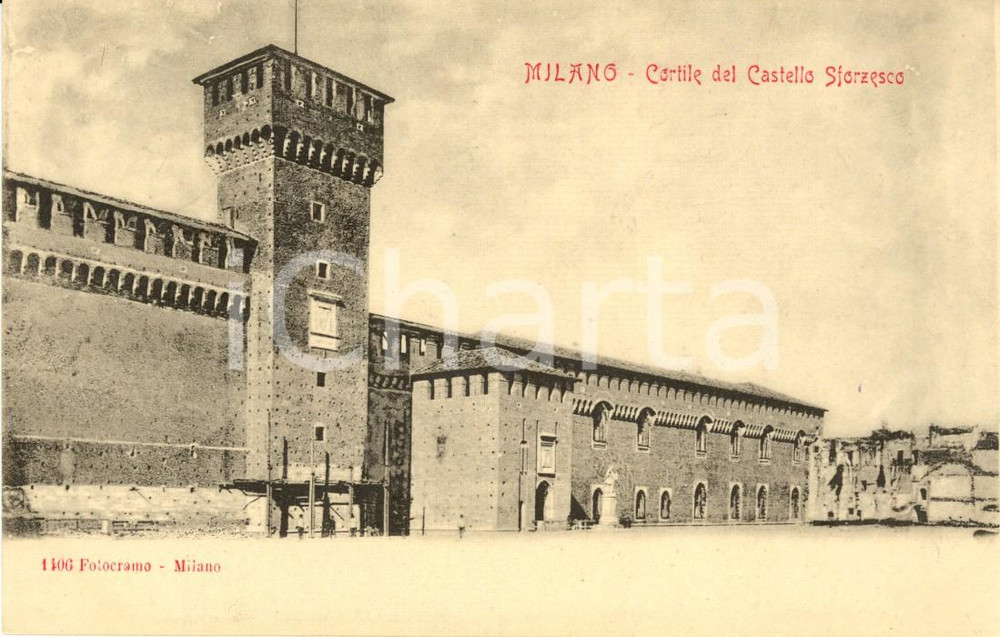 Cartolina originale da collezione 1900 ca MILANO Veduta cortile Castello SFORZESCO Cartolina postale FP NV 1