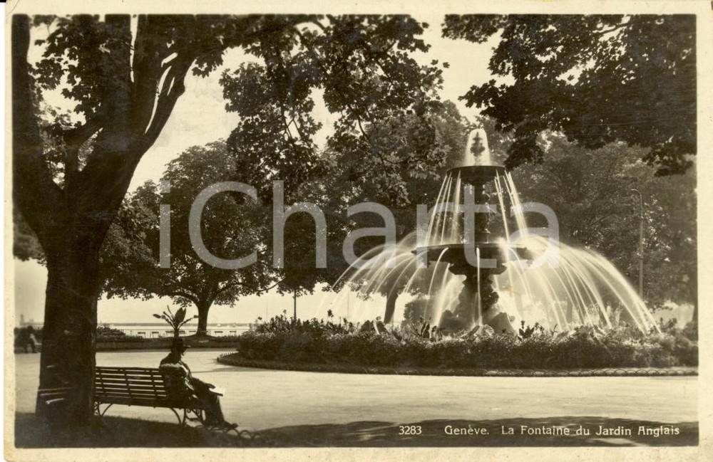 Cartolina originale da collezione 1930 GENEVE CH La fontaine du Jardin ANGLAIS Cartolina postale ANIMATA FP VG 1
