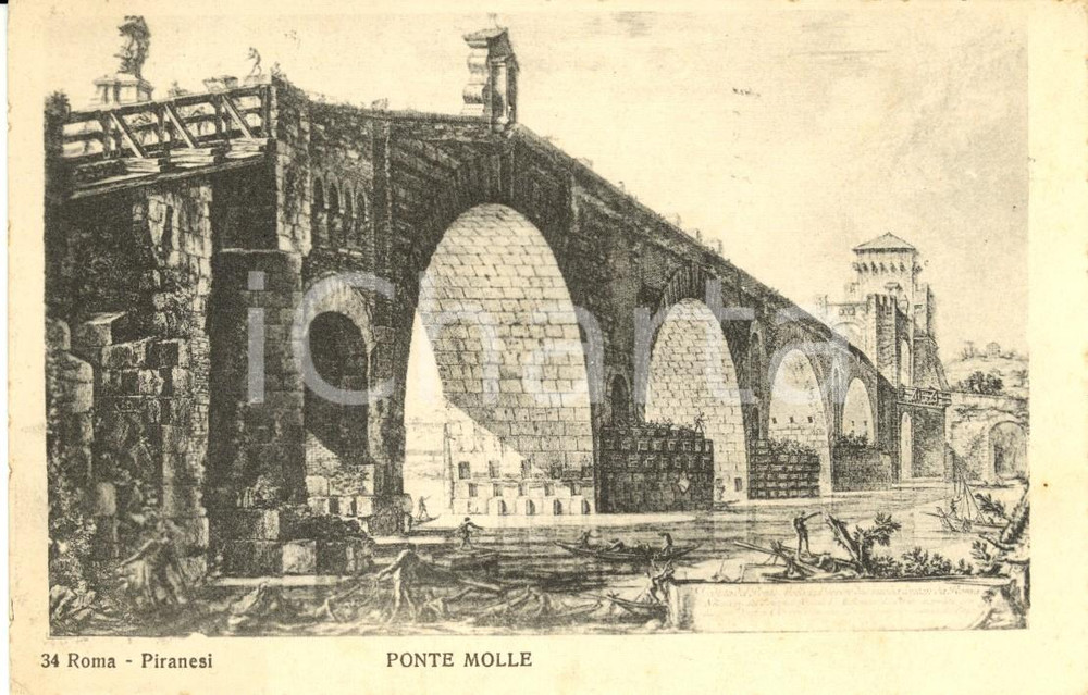 Cartolina originale da collezione 1923 ROMA Veduta Ponte MOLLE sul fiume TEVERE Cartolina ILLUSTRATA FP VG 1