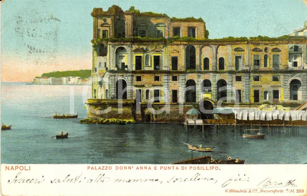 Cartolina originale da collezione 1902 NAPOLI Palazzo DONN ANNA e Punta POSILLIPO Cartolina postale ANIMATA FP VG 1