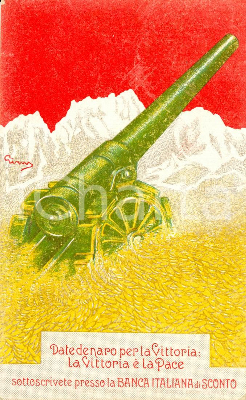Cartolina originale da collezione 1917 WW1 Prestito Nazionale BANCA ITALIANA SCONTO *Cartolina ill. GIRUS FP VG 1
