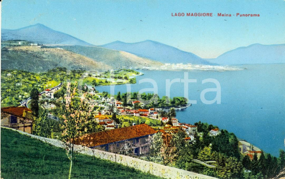 Cartolina originale da collezione 1932 MEINA (NO) Panorama paese e Lago MAGGIORE *Cartolina postale FP VG 1