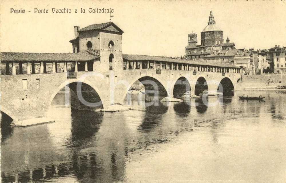 Cartolina originale da collezione 1916 PAVIA Veduta Ponte VECCHIO sul TICINO e cattedrale Cartolina FP NV 1