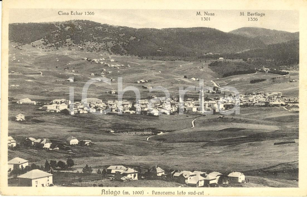 Cartolina originale da collezione 1930 ca ASIAGO (VI) Panorama con Cima ECHAR e Monti NASA e BERTIAGA *Cartolina 1
