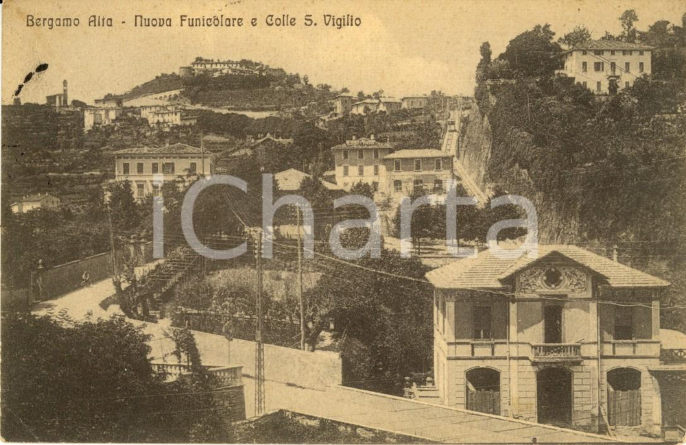 Cartolina originale da collezione 1919 BERGAMO ALTA Nuova funicolare e Colle SAN VIGILIO Cartolina postale FP VG 1