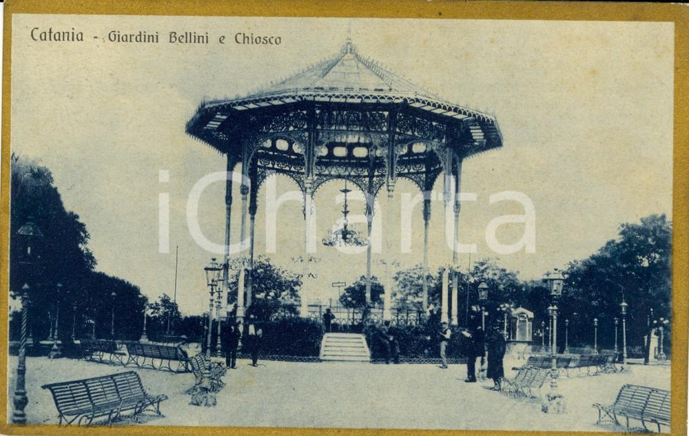 Cartolina originale da collezione 1918 CATANIA Giardini di Villa BELLINI e chiosco *Cartolina ANIMATA FP VG 1