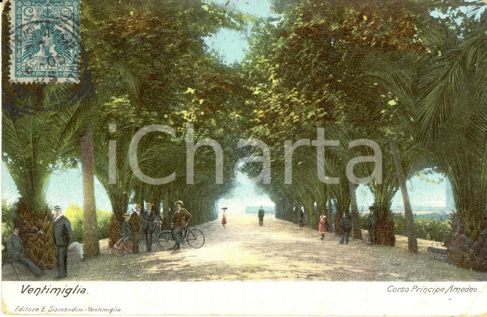 Cartolina originale da collezione 1900 VENTIMIGLIA IM Corso PRINCIPE AMEDEO con passanti Cartolina FP VG 1